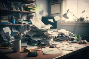 cluttered office space