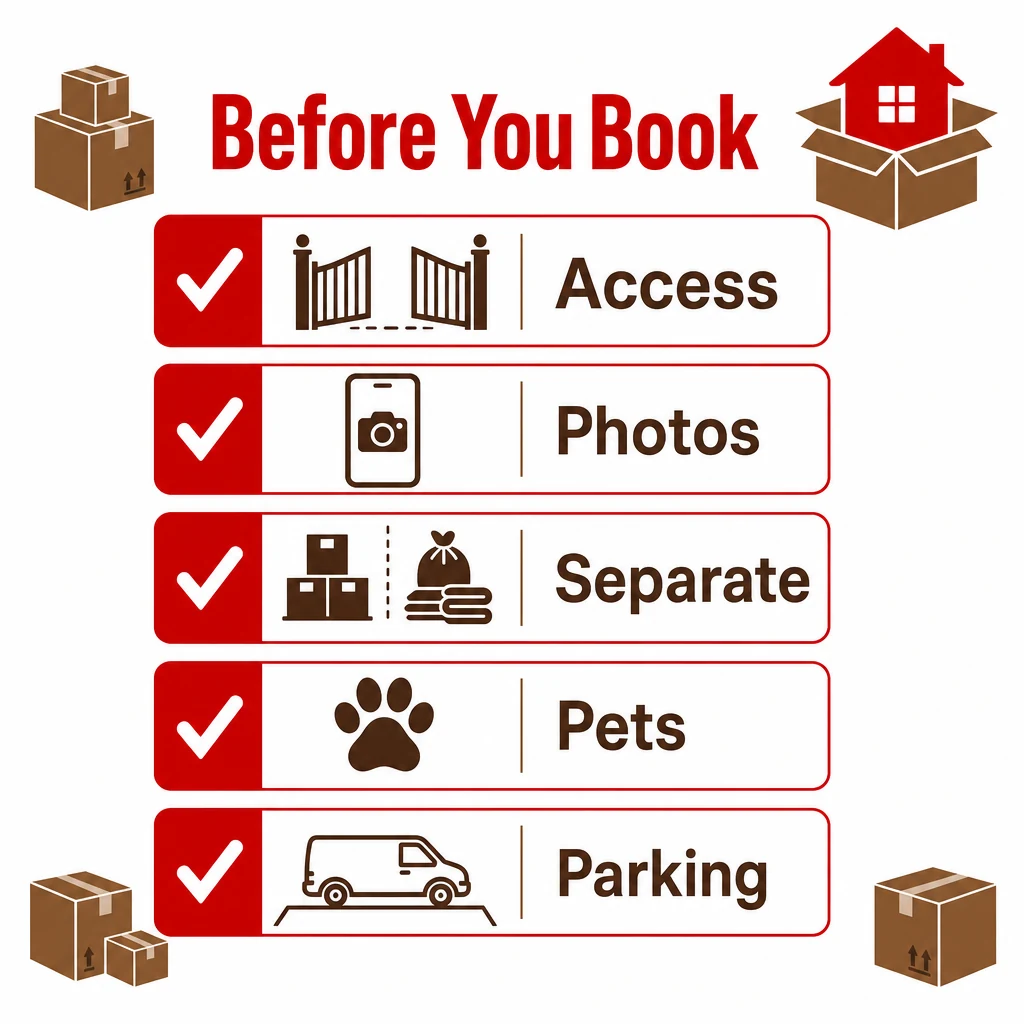 Checklist graphic for preparing before booking a garden clearance.